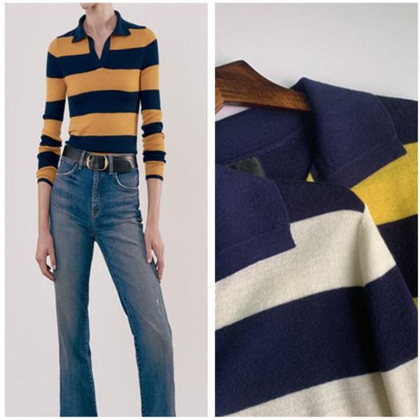 women's sweaters 2021 early autumn retro color matching striped lapel long-sleeved slim cashmere sweater, White;black
women's sweaters 2021 early autumn retro color matching striped lapel long-sleeved slim cashmere sweater, White;black
