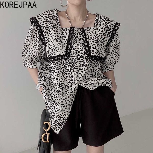 korejpaa women shirt summer korean chic fashionable retro lace lapel single-breasted loose puff sleeve leopard print blouse 210526, White
korejpaa women shirt summer korean chic fashionable retro lace lapel single-breasted loose puff sleeve leopard print blouse 210526, White