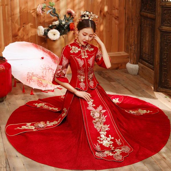chinese style wedding bride cheongsam traditional qipao sequins embroidery dragon gowns evening dress marry clothes ethnic clothing, Red
chinese style wedding bride cheongsam traditional qipao sequins embroidery dragon gowns evening dress marry clothes ethnic clothing, Red