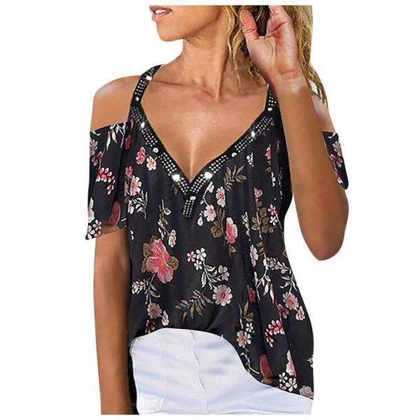 women's t-shirt fashion sequin drill v-neck print strapless short-sleeved casual t shirts basic streetwear t-shirts, White
women's t-shirt fashion sequin drill v-neck print strapless short-sleeved casual t shirts basic streetwear t-shirts, White