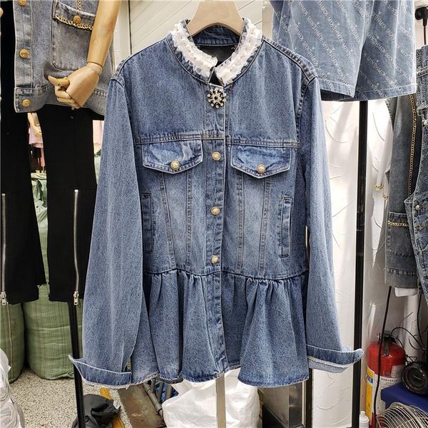 women's jackets heavy work pearl beaded lace patchwork denim jacket women loose stand-up collar long sleeve jeans 2021 autumn streetwea, Black;brown
women's jackets heavy work pearl beaded lace patchwork denim jacket women loose stand-up collar long sleeve jeans 2021 autumn streetwea, Black;brown