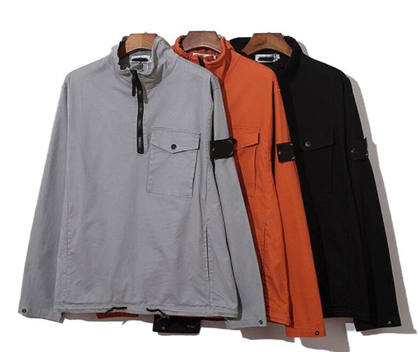 designer pocket jacket company jacket long sleeve badge casual stone coat trench embroidered men's classic compass armband half zipper, Black;brown