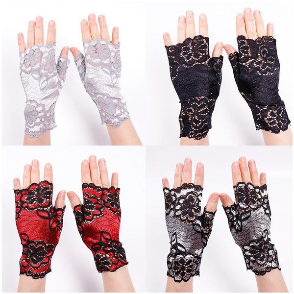 five fingers gloves lace bright silk elegant flower etiquette dance scars cover sunscreen riding outdoor, Blue;gray
five fingers gloves lace bright silk elegant flower etiquette dance scars cover sunscreen riding outdoor, Blue;gray