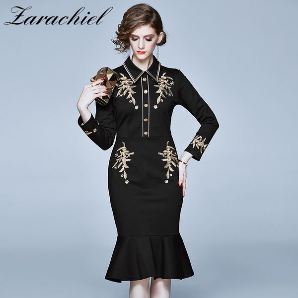 dresses spring autumn women golden flower embroidery elegant turn down collar long sleeve black bodycon party mermaid, Black;gray
dresses spring autumn women golden flower embroidery elegant turn down collar long sleeve black bodycon party mermaid, Black;gray
