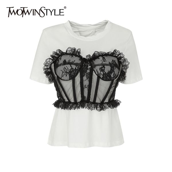 twotwinstyle patchwork lace tube t shirt for women o neck short sleeve casual t shirt female summer fashion new clothes 210401, White
twotwinstyle patchwork lace tube t shirt for women o neck short sleeve casual t shirt female summer fashion new clothes 210401, White
