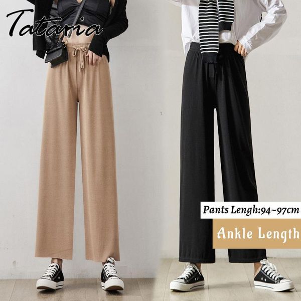 wide leg pants for women khaki color silk with elastic waist classic beige 2021summer trousers loose casual stacked women's & capris, Black;white
wide leg pants for women khaki color silk with elastic waist classic beige 2021summer trousers loose casual stacked women's & capris, Black;white