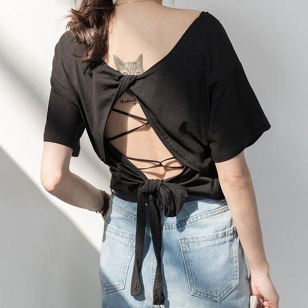 korean clothes t shirts womens clothing 2021 summer casual short women tshirts solid color lace-up backless 831f women's t-shirt, White
korean clothes t shirts womens clothing 2021 summer casual short women tshirts solid color lace-up backless 831f women's t-shirt, White