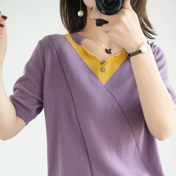 summer style cotton and linen v-neck knitted short-sleeved women's pure t-shirt casual, White
summer style cotton and linen v-neck knitted short-sleeved women's pure t-shirt casual, White