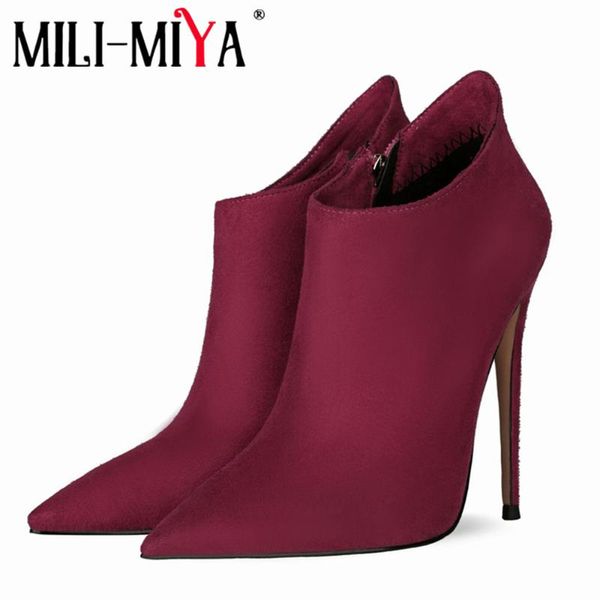 boots mili-miya fashion women flock ankle pointed toe super high thin heels zipper solid color short plush plus size 34-45, Black
boots mili-miya fashion women flock ankle pointed toe super high thin heels zipper solid color short plush plus size 34-45, Black