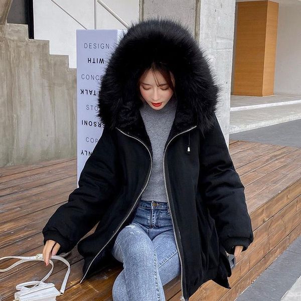 women's fur & faux tooling 2021 cotton clothes winter korean version medium long large wool collar loose bf thickened plush coat, Black
women's fur & faux tooling 2021 cotton clothes winter korean version medium long large wool collar loose bf thickened plush coat, Black