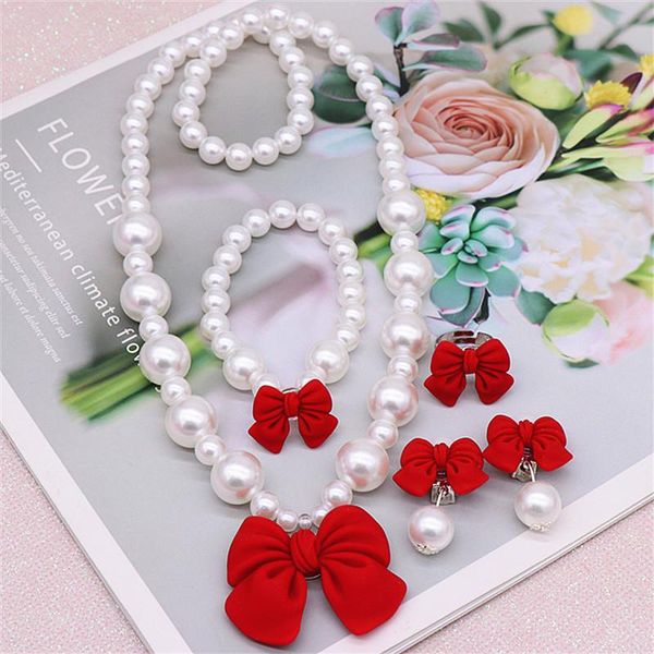 earrings & necklace children's bracelet ring earring set lovely bow pearl accessory for girl's first ornament student jewelry gift, Silver
earrings & necklace children's bracelet ring earring set lovely bow pearl accessory for girl's first ornament student jewelry gift, Silver