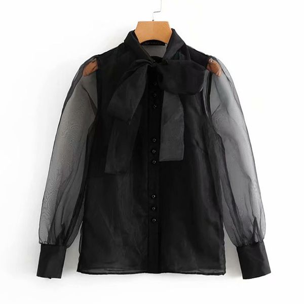 women's sweaters transparent vintage female blouse, black casual shirt in organza with bow 33sh, White;black
women's sweaters transparent vintage female blouse, black casual shirt in organza with bow 33sh, White;black