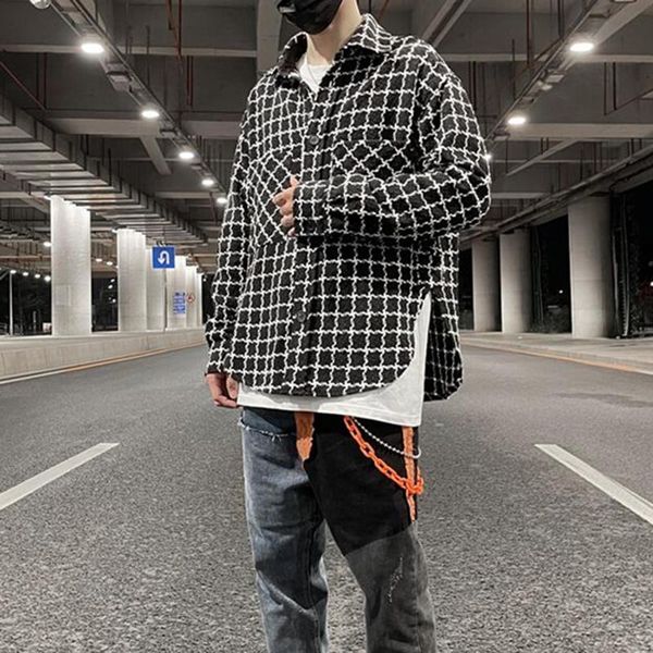 men's casual shirts black and white checkerboard curved hem slit loose shirt mens streetwear lapel oversized pockets color block, White;black
men's casual shirts black and white checkerboard curved hem slit loose shirt mens streetwear lapel oversized pockets color block, White;black