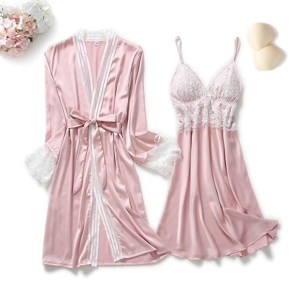 women's sleepwear 2pcs lace robe gown sets womens strap nightgown spring satin nighty bathrobe sleep suit with chest pads, Black;red
women's sleepwear 2pcs lace robe gown sets womens strap nightgown spring satin nighty bathrobe sleep suit with chest pads, Black;red