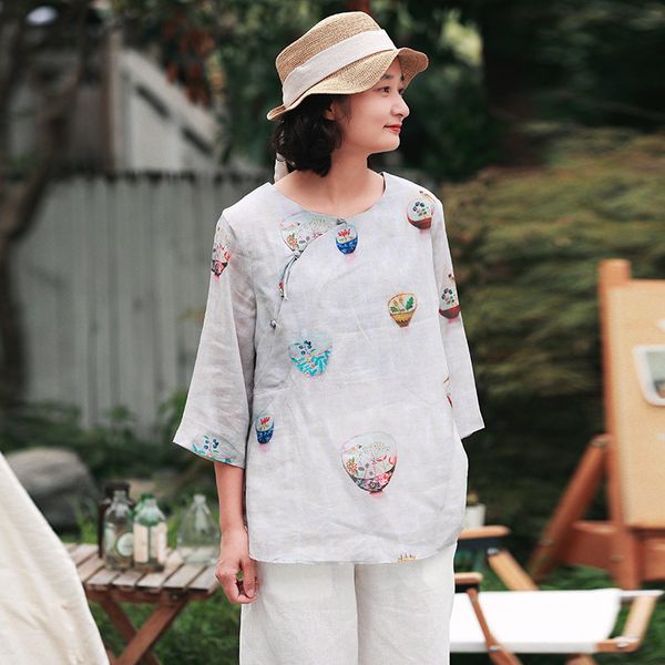 johnature leisure all-match o-neck three quarter sleeve retro print shirt autumn loose comfortable women shirts 210521, White
johnature leisure all-match o-neck three quarter sleeve retro print shirt autumn loose comfortable women shirts 210521, White