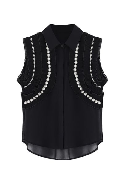 ladies wooden ear beads diamond blouse elegant chiffon shirt womens 2021 summer korean style blusas loose retro sleeveless top, White
ladies wooden ear beads diamond blouse elegant chiffon shirt womens 2021 summer korean style blusas loose retro sleeveless top, White