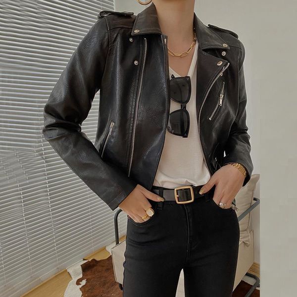 women's leather & faux pu jacket women loose sashes slim short biker jackets turn-down collar zipper female black coat
women's leather & faux pu jacket women loose sashes slim short biker jackets turn-down collar zipper female black coat