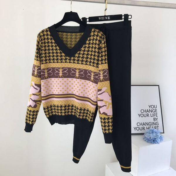 pant knitted tracksuit houndstooth 2 autumn women's pullover sweater + long pants two piece set sweatshirts suit 7pk3, White
pant knitted tracksuit houndstooth 2 autumn women's pullover sweater + long pants two piece set sweatshirts suit 7pk3, White
