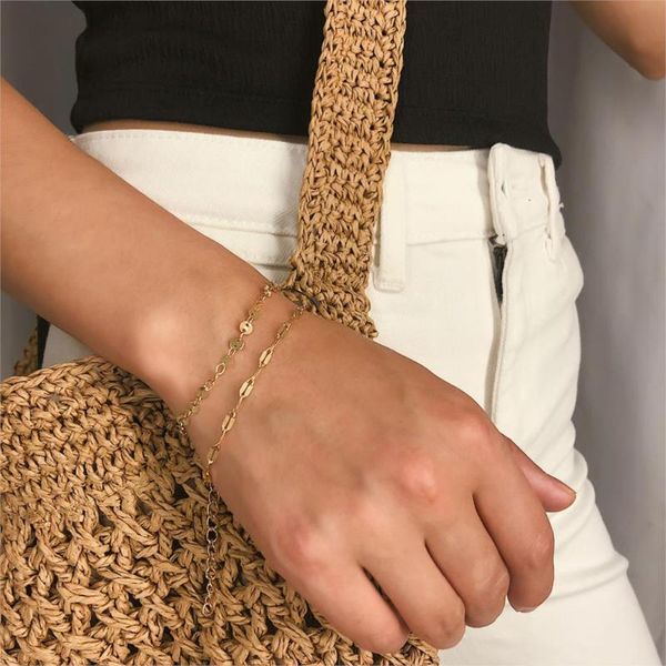 link, chain 2pcs bracelet set simple delicate layered adjustable bracelets for women gold color beads sequins hand, Black
link, chain 2pcs bracelet set simple delicate layered adjustable bracelets for women gold color beads sequins hand, Black