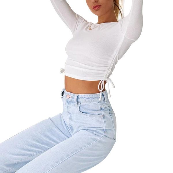 women's t-shirt spring fall bottoming 2021fashion casual slim long sleeve pleated short tee crop for females streetwear, White
women's t-shirt spring fall bottoming 2021fashion casual slim long sleeve pleated short tee crop for females streetwear, White