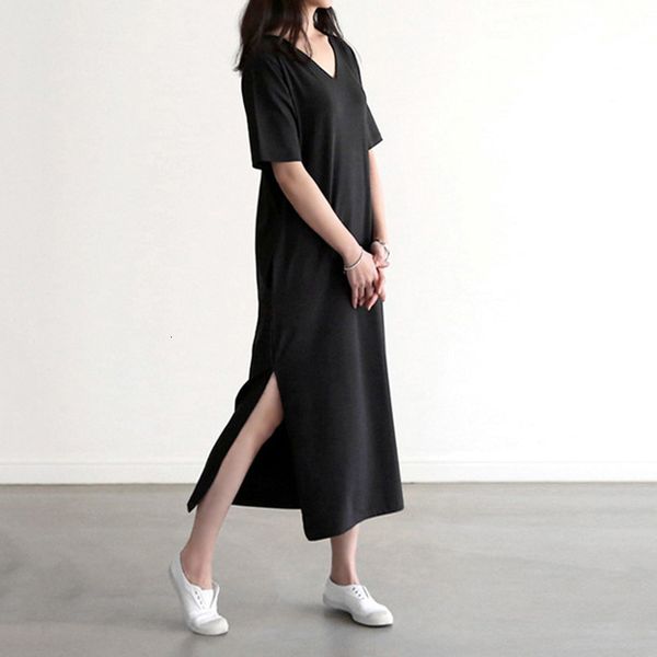 soft fashion low-cut v dress casual female summer short sleeve sharing long dresses with wl56 pockets, Black;gray
soft fashion low-cut v dress casual female summer short sleeve sharing long dresses with wl56 pockets, Black;gray