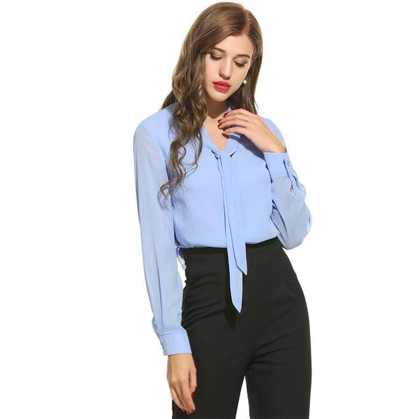 women's blouses & shirts summer women solid long sleeve girl fashion chiffon shirt office v-neck oow sashes lady blouse, White
women's blouses & shirts summer women solid long sleeve girl fashion chiffon shirt office v-neck oow sashes lady blouse, White