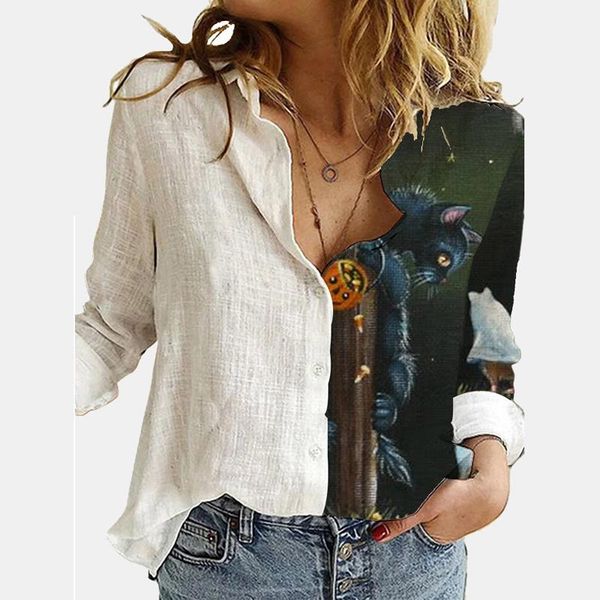 women's blouses & shirts bouse long sleeve casual shirt halloween cartoon print spring autumn loose button oversize top, White
women's blouses & shirts bouse long sleeve casual shirt halloween cartoon print spring autumn loose button oversize top, White