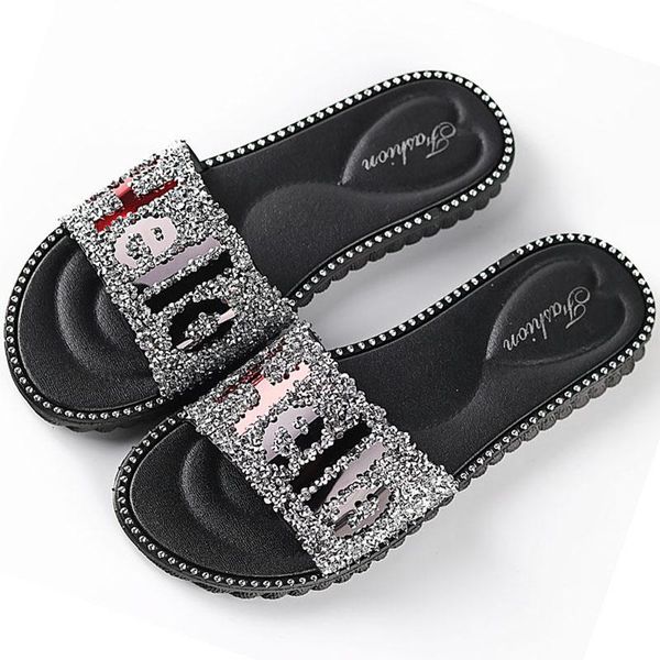 slippers slipper female 2021 summer women hello type layout flash diamond wear non-slip casual net red sandals outdoor, Black 
slippers slipper female 2021 summer women hello type layout flash diamond wear non-slip casual net red sandals outdoor, Black