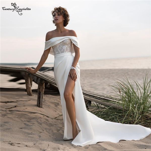 other wedding dresses beach mermaid lace corset back high slit off shoulder bridal gowns bohemian bride vestido de noiva, White
other wedding dresses beach mermaid lace corset back high slit off shoulder bridal gowns bohemian bride vestido de noiva, White