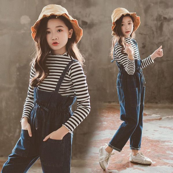 girl jean clothing set spring back to school clothes striped blouse + jumpsuit two pieces for age 5 7 9 11 13 years sets, White
girl jean clothing set spring back to school clothes striped blouse + jumpsuit two pieces for age 5 7 9 11 13 years sets, White