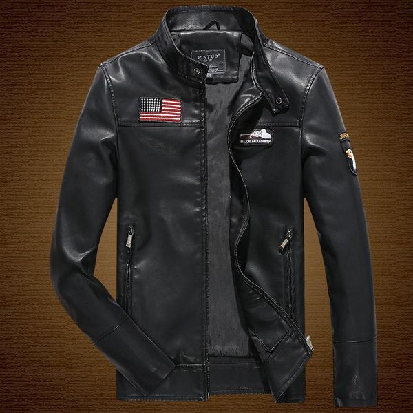men's fur & faux autumn/winter leather jacket pu stand collar zipper casual jackets eagle embroidery usa army pilot, Black
men's fur & faux autumn/winter leather jacket pu stand collar zipper casual jackets eagle embroidery usa army pilot, Black