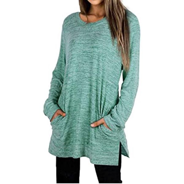 women's t-shirt european and american style women explosion round neck long-sleeved pocket loose long sweater top, White
women's t-shirt european and american style women explosion round neck long-sleeved pocket loose long sweater top, White
