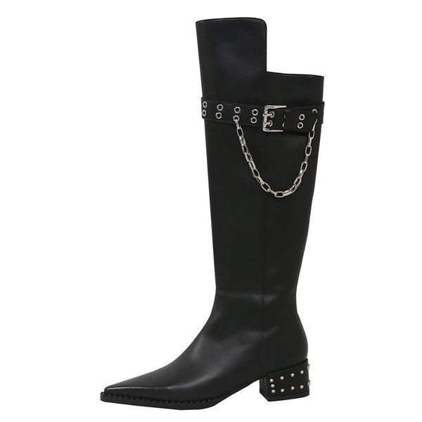 boots fashion metal chain rivet women's long autumn winter casual female shoes leather belt buckle square heel ladies, Black
boots fashion metal chain rivet women's long autumn winter casual female shoes leather belt buckle square heel ladies, Black