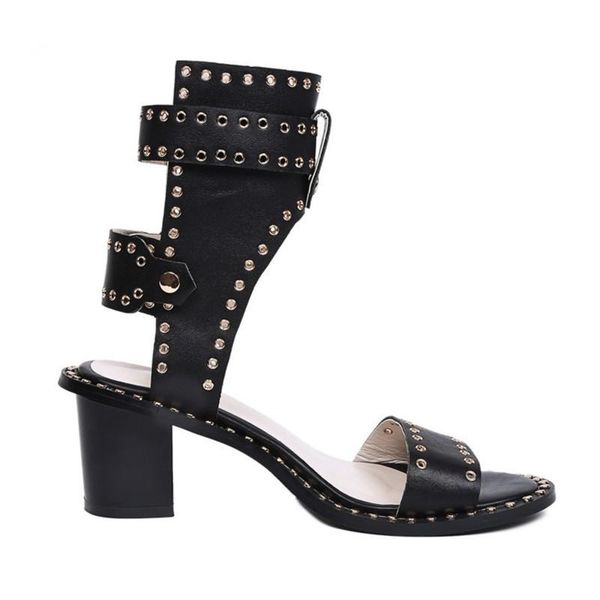 fashion design studded pu leather sandals rivets combat ankle booties high thick heel shoe open toe summer woman, Black
fashion design studded pu leather sandals rivets combat ankle booties high thick heel shoe open toe summer woman, Black