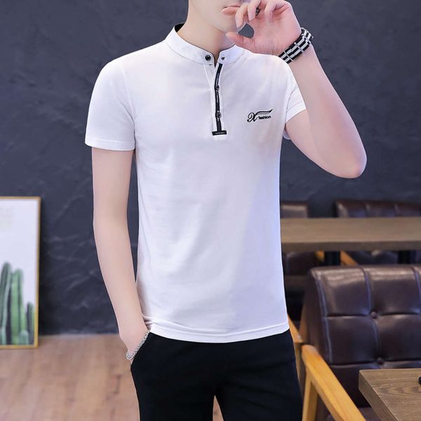 2021 summer men's short sleeve t-shirt korean youth stand collar slim we7008, White;black
2021 summer men's short sleeve t-shirt korean youth stand collar slim we7008, White;black