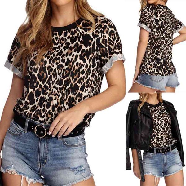 women's t-shirt summer leopard print round neck short sleeve 1dql, White
women's t-shirt summer leopard print round neck short sleeve 1dql, White
