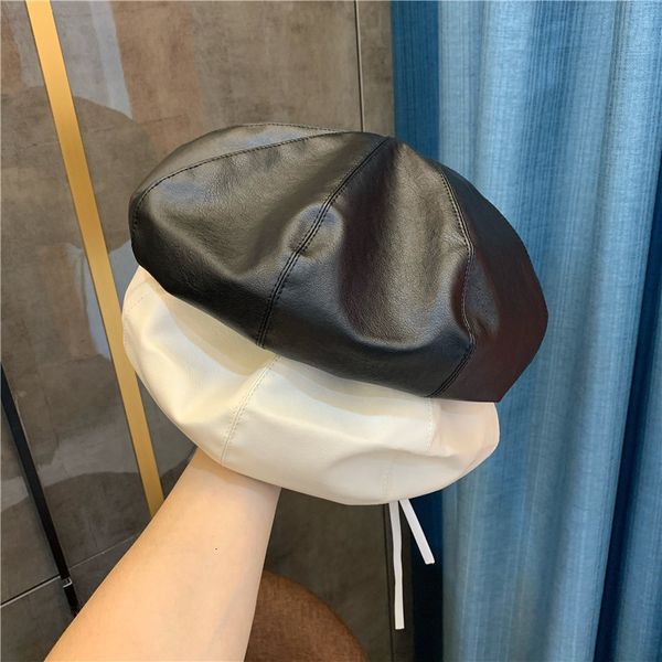 autumn and winter british pu leather large beret designer bud versatile octagonal cap children's painter's hat, Blue;gray
autumn and winter british pu leather large beret designer bud versatile octagonal cap children's painter's hat, Blue;gray