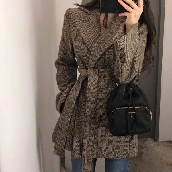 women's wool & blends cmaz woolen coat female 2021 autumn winter retro casual waist tight, Black
women's wool & blends cmaz woolen coat female 2021 autumn winter retro casual waist tight, Black