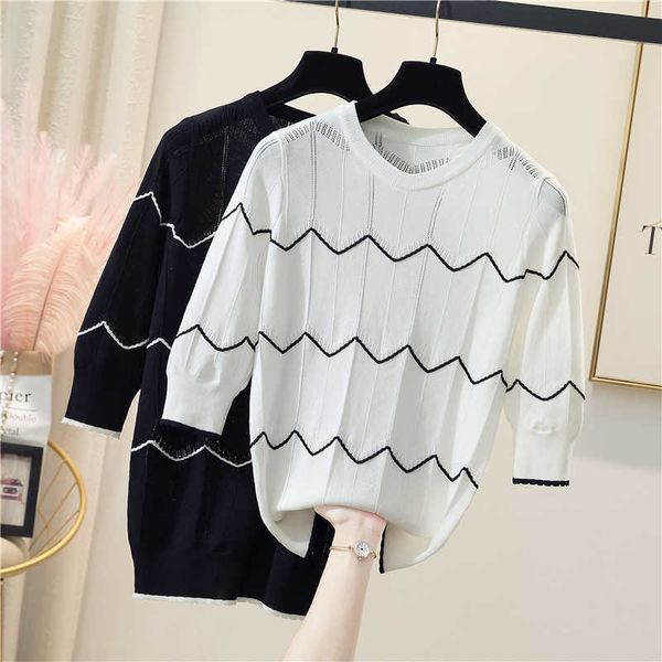 4xl plus size women summer thin sweater short sleeve o neck stripe kint hollow out oversized female pullover jumper 210604, White;black
4xl plus size women summer thin sweater short sleeve o neck stripe kint hollow out oversized female pullover jumper 210604, White;black