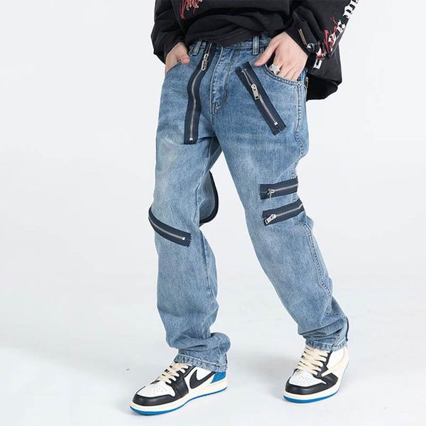 men's jeans high street zipper vintage pants washed streetwear hip hop denim trousers multi, Blue
men's jeans high street zipper vintage pants washed streetwear hip hop denim trousers multi, Blue