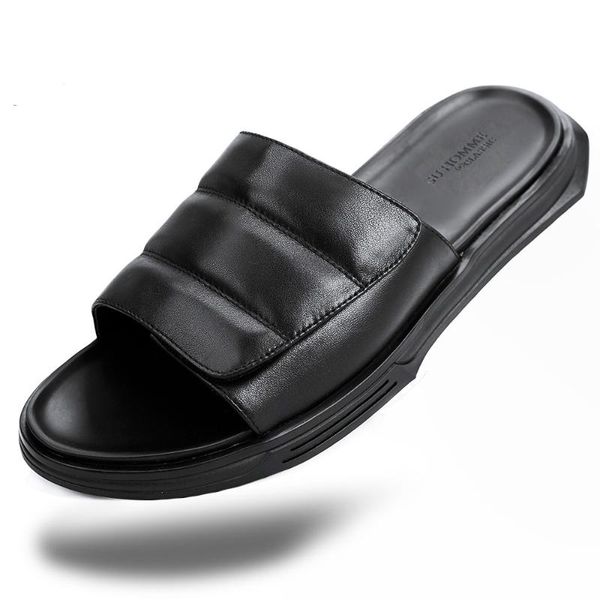 slippers genuine leather men summer fashion outside anti-skid thick bottom breathable one word drag cowhide, Black
slippers genuine leather men summer fashion outside anti-skid thick bottom breathable one word drag cowhide, Black