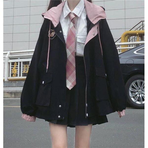 women's jackets korean preppy style loose female casual students jacket autumn school girls coat streetwear solid color pink black out, Black;brown
women's jackets korean preppy style loose female casual students jacket autumn school girls coat streetwear solid color pink black out, Black;brown