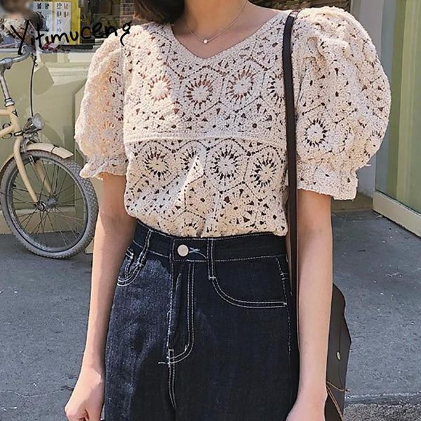 women's blouses & shirts yitimuceng lace blouse women hook flower hollow oversized casual shirt korean fashion short puff sleeve aprico, White
women's blouses & shirts yitimuceng lace blouse women hook flower hollow oversized casual shirt korean fashion short puff sleeve aprico, White