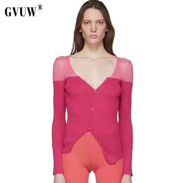 women's t-shirt gvuw women red asymmetry knitting patchwork v-neck long sleeve female fashion tide spring autumn 2021 20d812, White 
women's t-shirt gvuw women red asymmetry knitting patchwork v-neck long sleeve female fashion tide spring autumn 2021 20d812, White