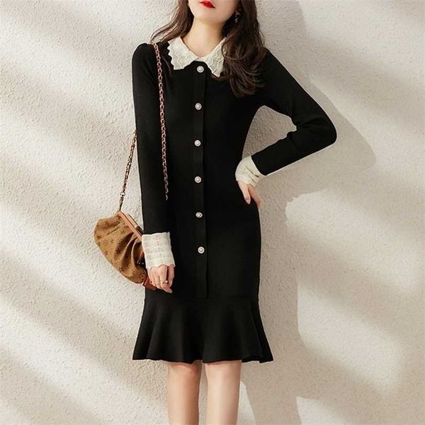 women single breasted turn down collar knitted black sweater spring long sleeve elegant slim bodycon knee mermaid dress 211220, Black;gray
women single breasted turn down collar knitted black sweater spring long sleeve elegant slim bodycon knee mermaid dress 211220, Black;gray