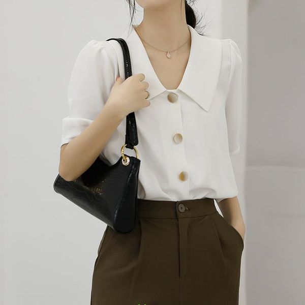 comelol elegant basic white shirt women summer chiffon blouses loose lapel solid office lady short sleeve blusas 210515
comelol elegant basic white shirt women summer chiffon blouses loose lapel solid office lady short sleeve blusas 210515
