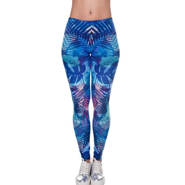 women's leggings 3d digital blue leaf print fashion fitness stretchy pants sexy, Black 
women's leggings 3d digital blue leaf print fashion fitness stretchy pants sexy, Black