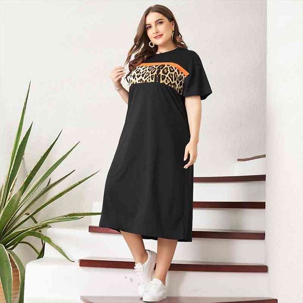 summer plus size sport college women dress black leopard print color matching stretchable casual loose midi dresses, Black;gray
summer plus size sport college women dress black leopard print color matching stretchable casual loose midi dresses, Black;gray