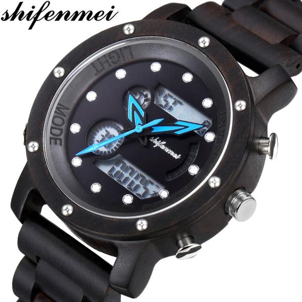 wristwatches shifenmei men watches led dual dispaly digital watch sports chronograph clock wooden male zegarek meski, Slivery;brown
wristwatches shifenmei men watches led dual dispaly digital watch sports chronograph clock wooden male zegarek meski, Slivery;brown
