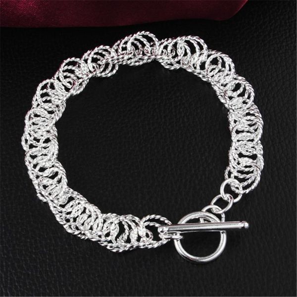 small circle bangle silver chains charm bracelet for women sterling plated wedding valentine's day gift, Black
small circle bangle silver chains charm bracelet for women sterling plated wedding valentine's day gift, Black